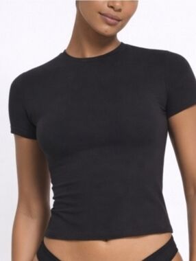 Skims Cotton Jersey T Shirt Top Shirt Soot Black Large NWT
